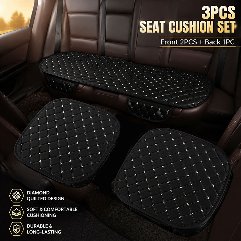 Interior Design Texture - 3Pcs Linen Car Seat Cushion Set